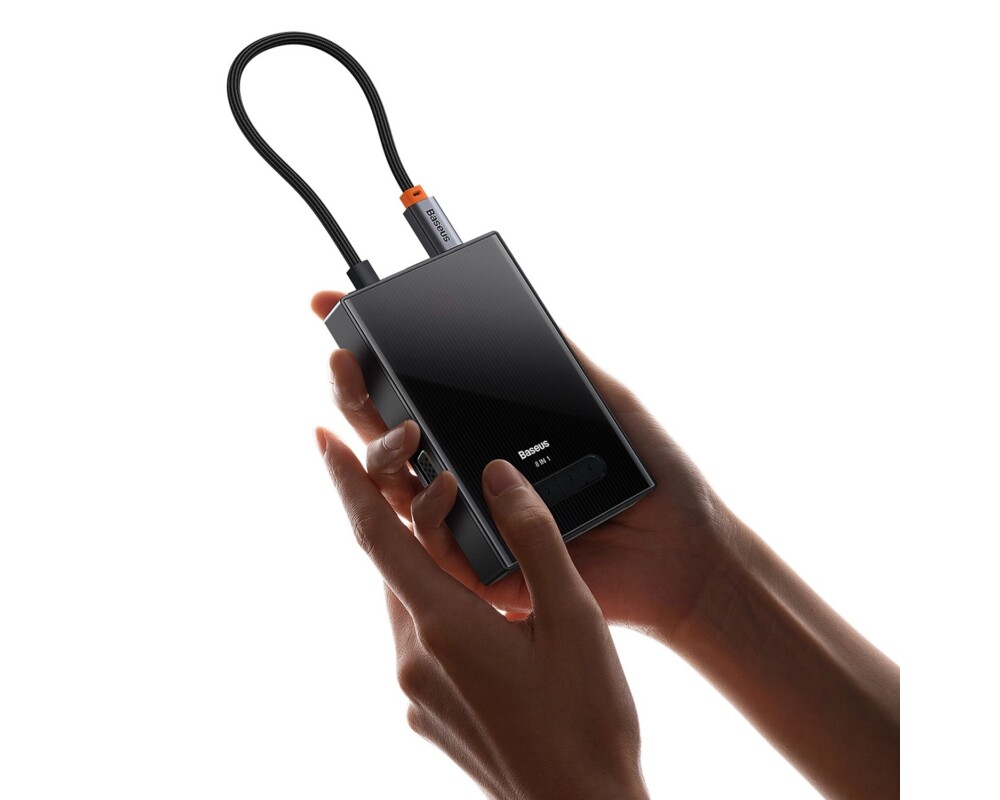 USB хъб Baseus PioneerJoy 8-в-1 USB-C хъб – HDMI 4K@60Hz + HDMI 4K@30Hz + DisplayPort 8K@30Hz + VGA + 2x USB-A 3.0 + 2x USB-C – WKYY030413 - сив 4