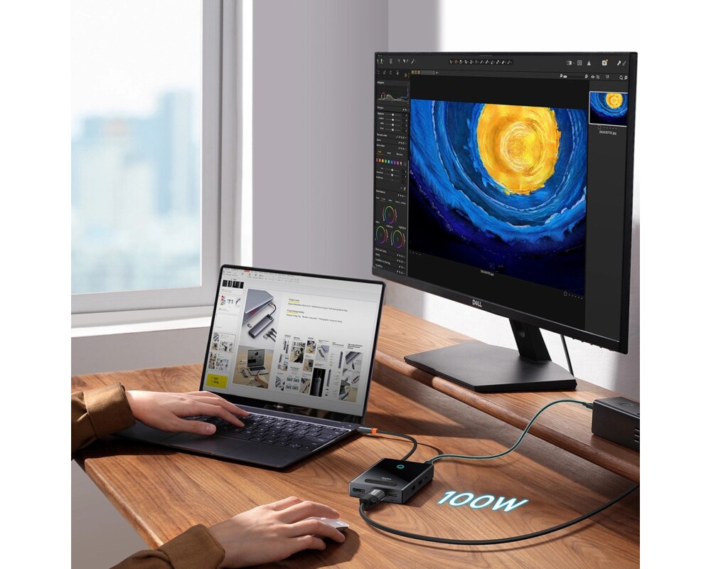 USB хъб Baseus PioneerJoy 8-в-1 USB-C хъб – HDMI 4K@60Hz + HDMI 4K@30Hz + DisplayPort 8K@30Hz + VGA + 2x USB-A 3.0 + 2x USB-C – WKYY030413 - сив 10