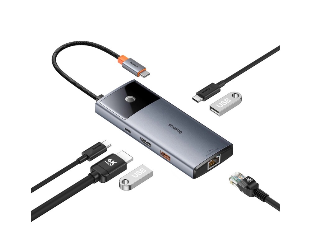 USB хъб Baseus Metal Gleam Series II 155478 6-в-1 USB-A/USB-C/USB-C PD/HDMI/RJ45 - черен 8