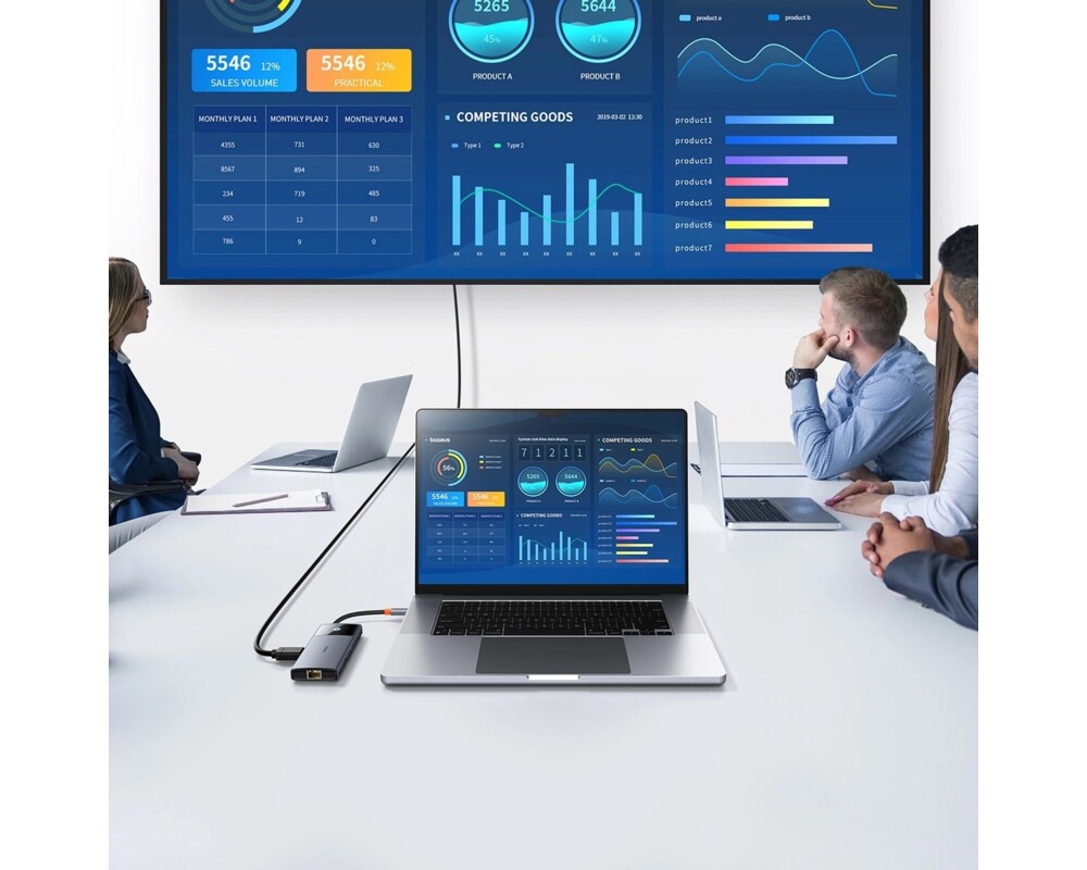 USB хъб Baseus Metal Gleam Series II 155478 6-в-1 USB-A/USB-C/USB-C PD/HDMI/RJ45 - черен 10