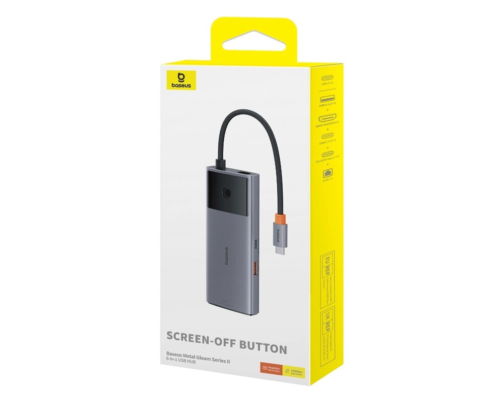 USB хъб Baseus Metal Gleam Series II 155478 6-в-1 USB-A/USB-C/USB-C PD/HDMI/RJ45 - черен 5