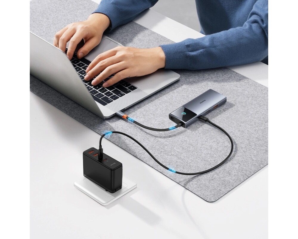 USB хъб Baseus Metal Gleam Series II 155478 6-в-1 USB-A/USB-C/USB-C PD/HDMI/RJ45 - черен 11