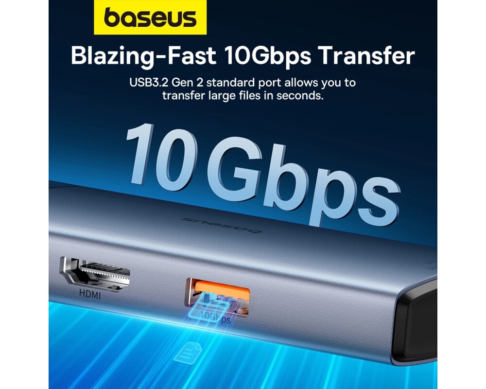 USB хъб Baseus Metal Gleam Series II 155478 6-в-1 USB-A/USB-C/USB-C PD/HDMI/RJ45 - черен 13