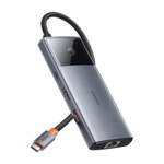 <span>USB хъб</span> Baseus Metal Gleam Series II 155478 6-в-1 USB-A/USB-C/USB-C PD/HDMI/RJ45 - черен <span class='catalog-num-in-name'>155478</span> - 