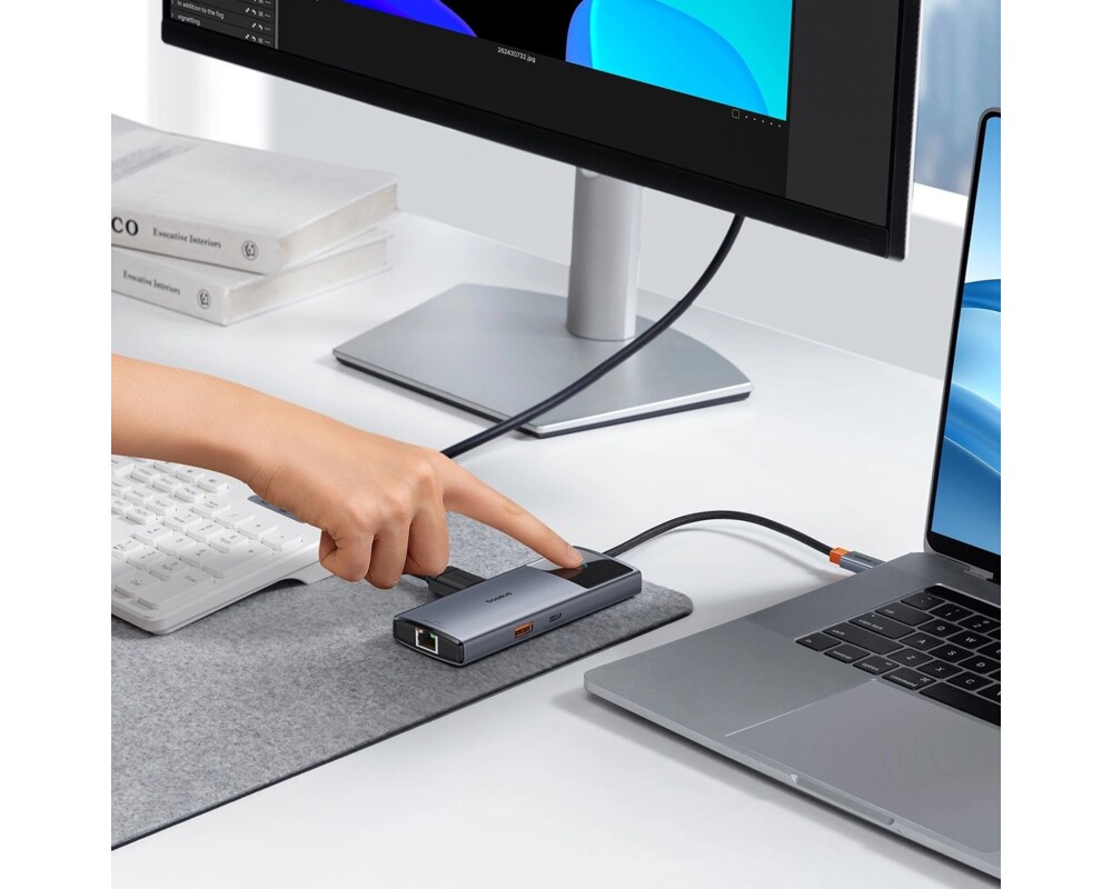 USB хъб Baseus Metal Gleam Series II 155478 6-в-1 USB-A/USB-C/USB-C PD/HDMI/RJ45 - черен 9