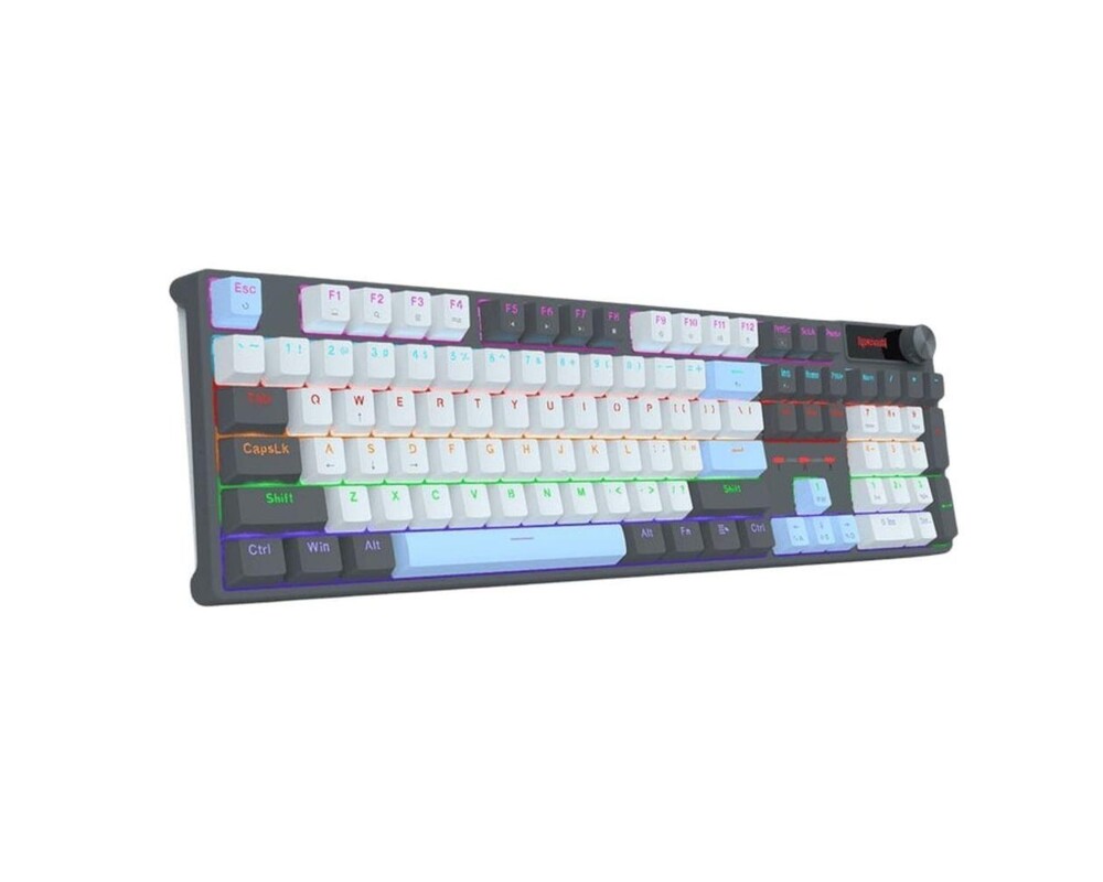 Клавиатура Redragon Caesura K718GB-R, Rainbow осветление, червени суичове - черна с тъмносиньо 3