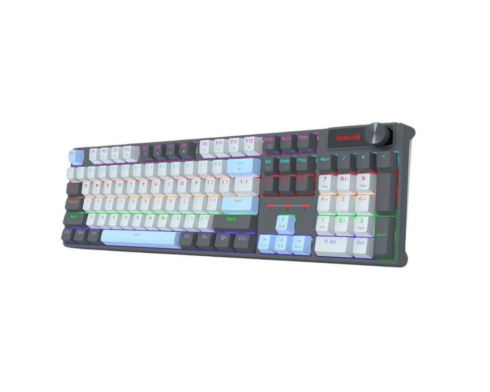 Клавиатура Redragon Caesura K718GB-R, Rainbow осветление, червени суичове - черна с тъмносиньо 2