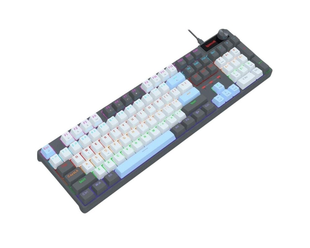 Клавиатура Redragon Caesura K718GB-R, Rainbow осветление, червени суичове - черна с тъмносиньо 6