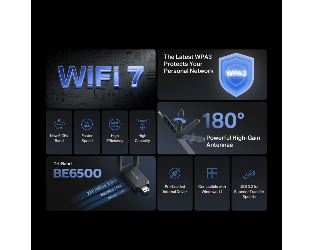 Мрежова карта Mercusys MA37BEH BE6500 Wi-Fi 7 5