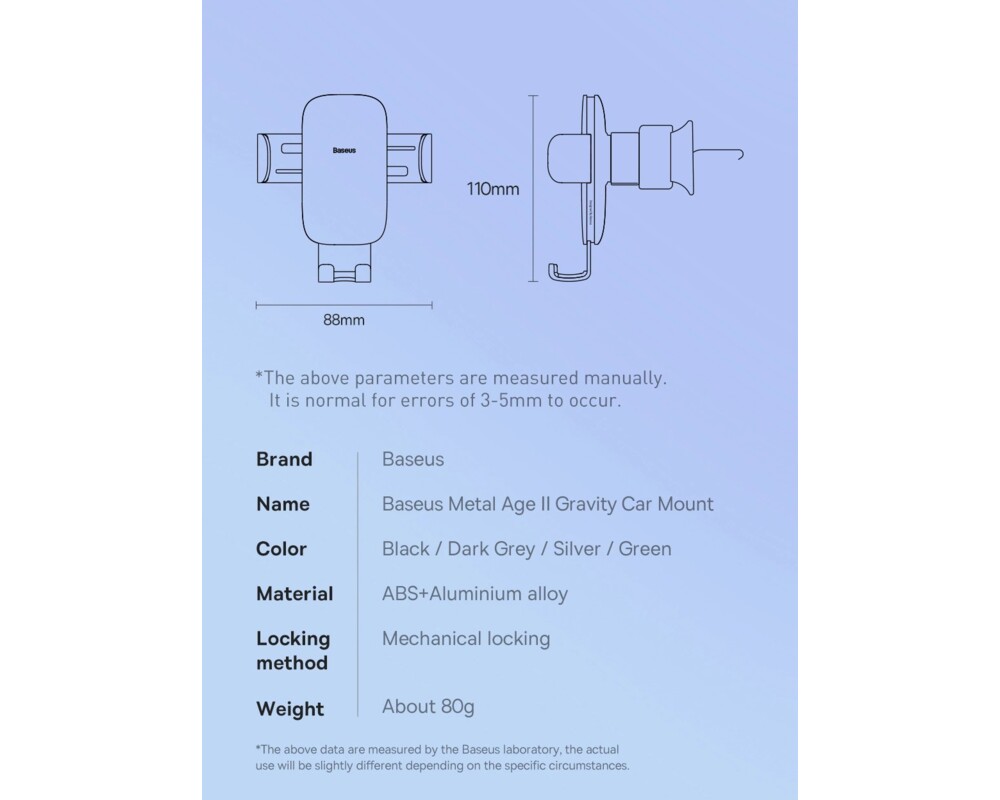 Стойка Baseus Metal Age II за автомобилна вентилационна решетка (SUJS000013) - тъмносив 10