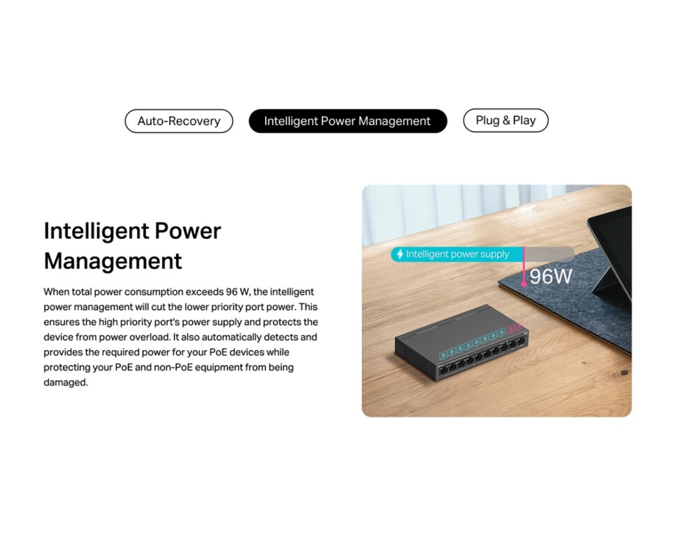 Switch (Комутатор) TP-Link LS110P с 8 PoE+ порта 7