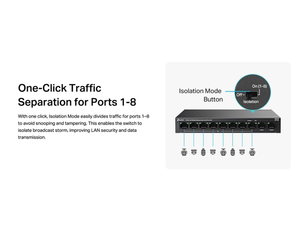 Switch (Комутатор) TP-Link LS110P с 8 PoE+ порта 6