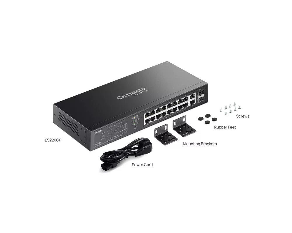 Switch (Комутатор) TP-Link Omada ES220GP с 16 PoE+ порта 10