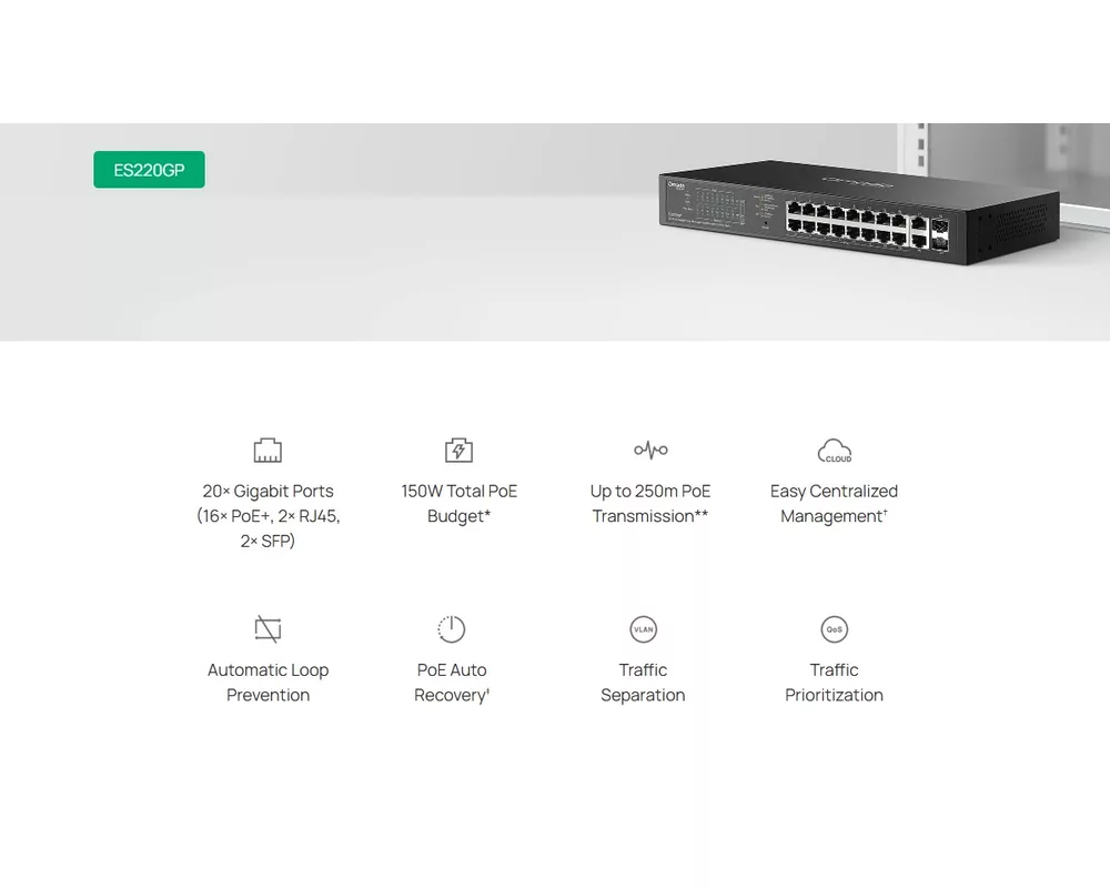 Switch (Комутатор) TP-Link Omada ES220GP с 16 PoE+ порта 6