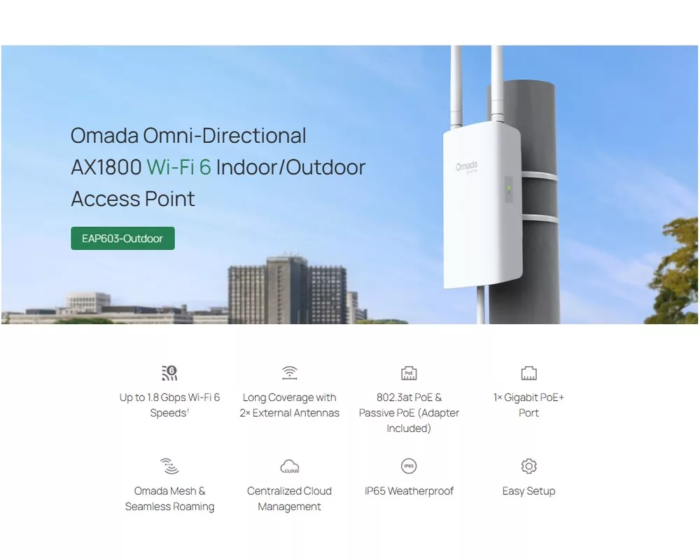 Access point (Точка за достъп) TP-Link Omada EAP603-Outdoor за вътрешна/външна употреба WiFi 6 AX1800 8