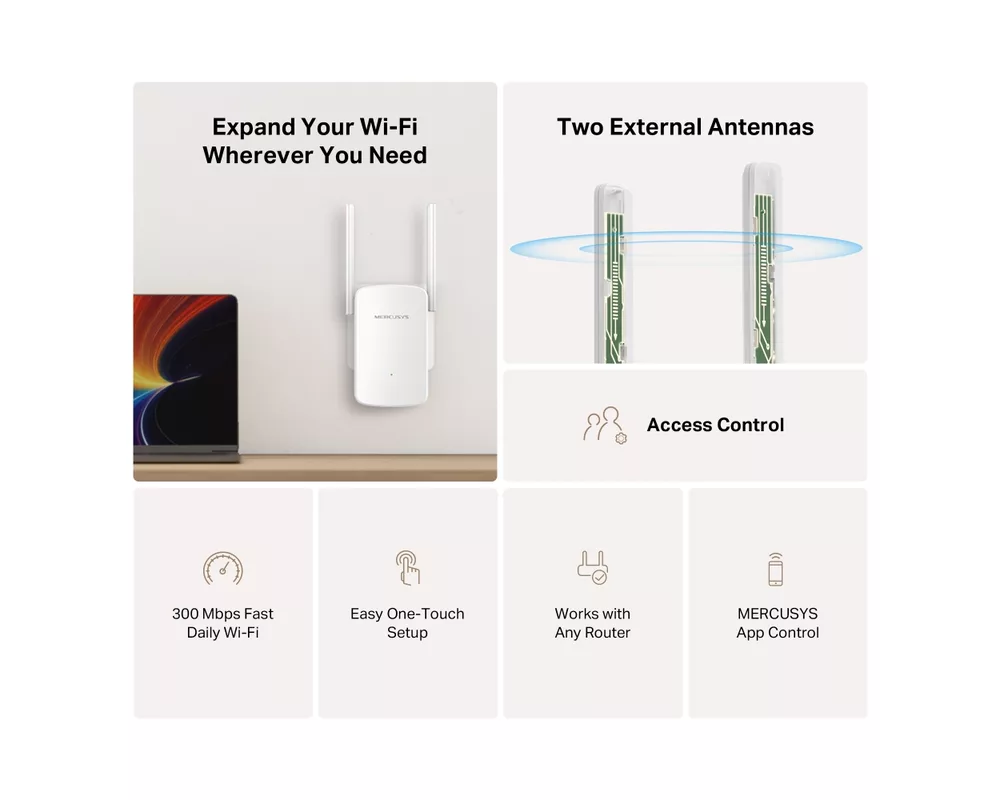 Безжичен усилвател Mercusys ME12 300 Mbps 3