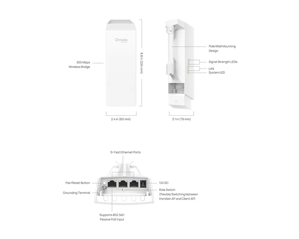 Access point (Точка за достъп) TP-LINK Omada EAP100-Bridge KIT 2.4GHz 300Mbps Wireless Bridge за вътрешен/външен дълъг обхват 12