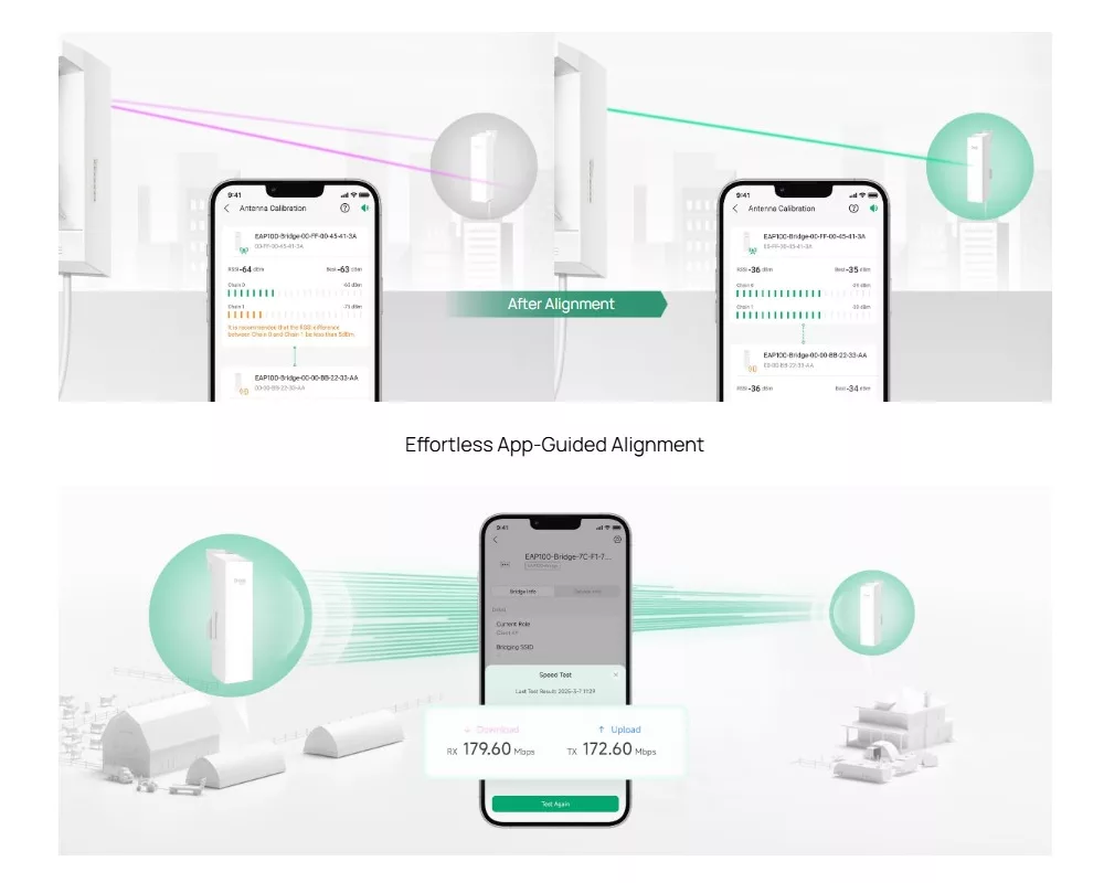 Access point (Точка за достъп) TP-LINK Omada EAP100-Bridge KIT 2.4GHz 300Mbps Wireless Bridge за вътрешен/външен дълъг обхват 7