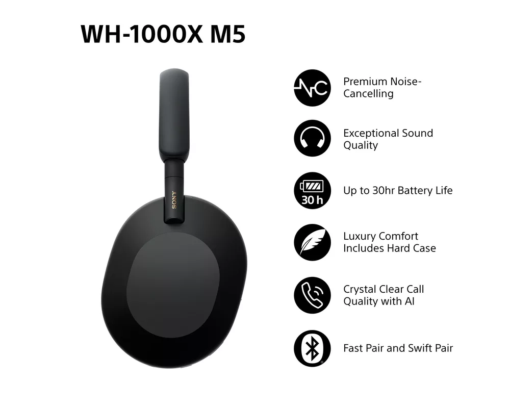 Слушалки Sony WH-1000XM5 WH1000XM5SAB.CE7 - черни 3