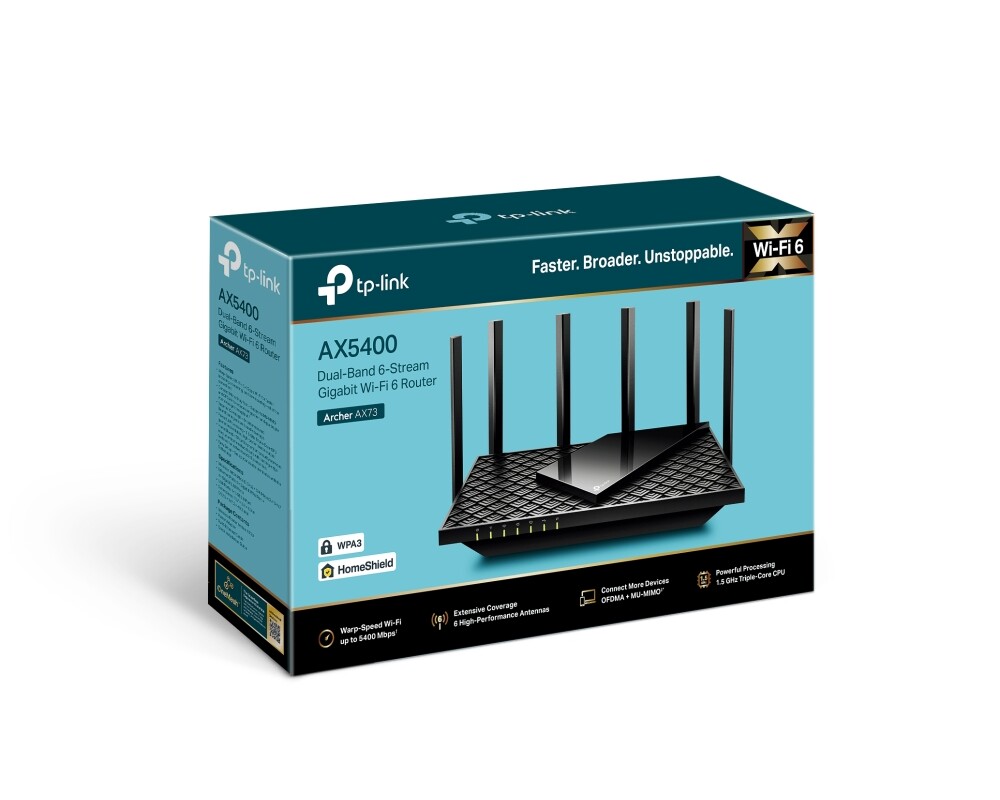 Рутер TP-Link Archer AX73 AX5400 Wi-Fi 6, Двулентов 4 Рутер TP-Link Archer AX73 AX5400 Wi-Fi 6, Двулентов 4