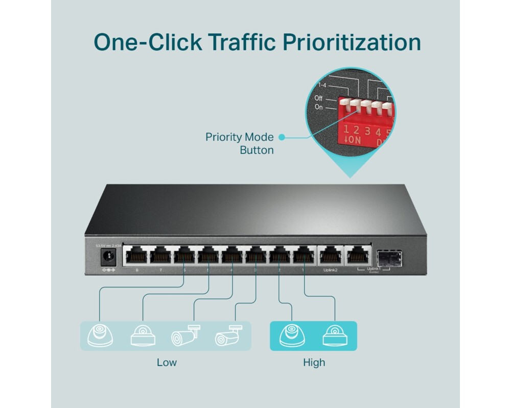 Switch (Комутатор) 10-портов Easy Smart гигабитен комутатор TP-Link TL-SG1210MPE с 8-PoE+ порта и gigabit combo SFP/RJ45 порт 11 Switch (Комутатор) 10-портов Easy Smart гигабитен комутатор TP-Link TL-SG1210MPE с 8-PoE+ порта и gigabit combo SFP/RJ45 порт 11