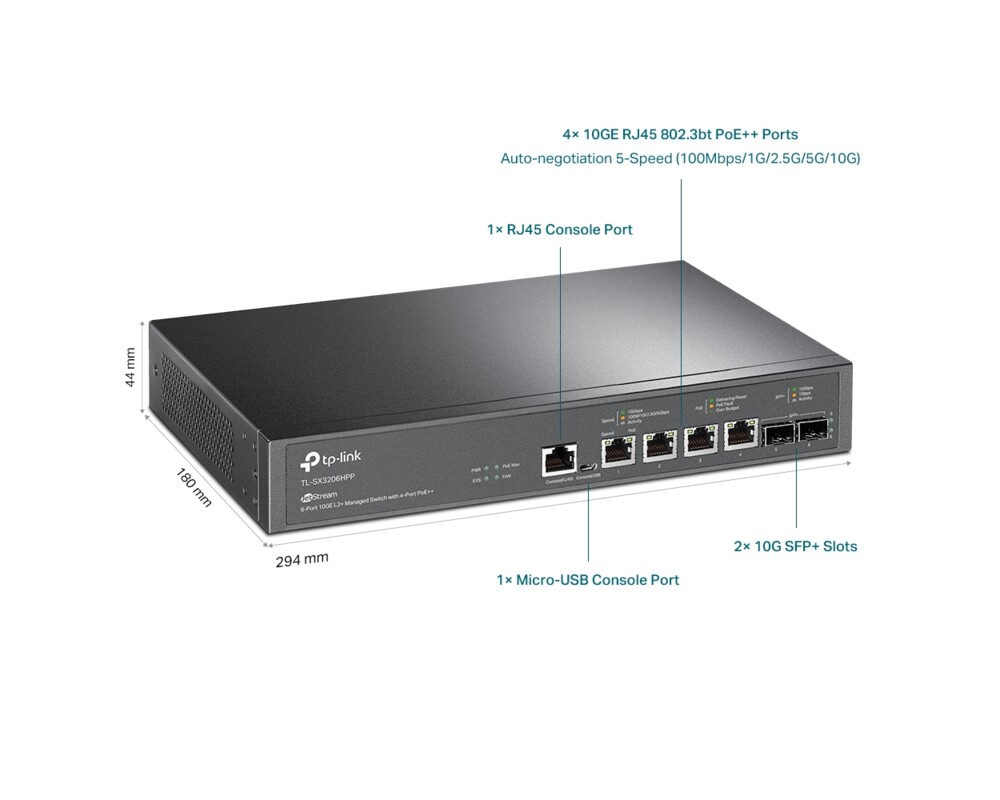 Switch (Комутатор) TP-Link TL-SX3206HPP JetStream 10GE L2+ Managed 6-портов 2 Switch (Комутатор) TP-Link TL-SX3206HPP JetStream 10GE L2+ Managed 6-портов 2