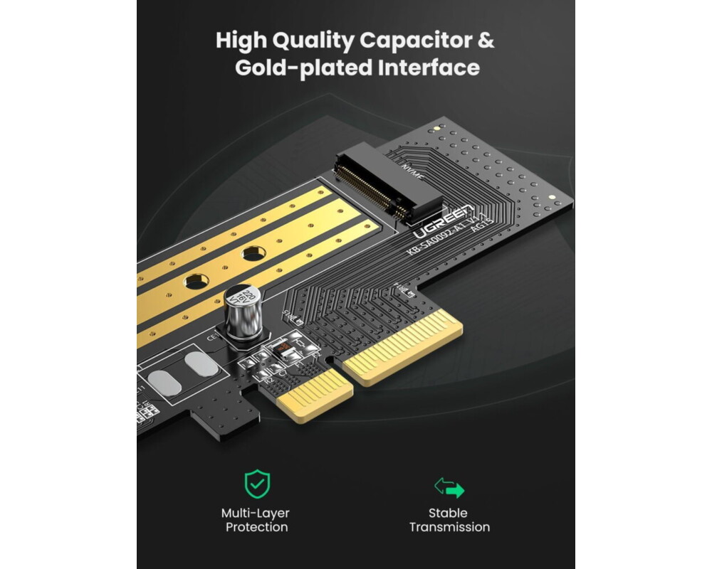 Мрежова карта Адаптер за разширителна карта Ugreen PCIe 3.0 x4 към SSD M.2 M-Key / M.2 B-Key CM302 - черен 6 Мрежова карта Адаптер за разширителна карта Ugreen PCIe 3.0 x4 към SSD M.2 M-Key / M.2 B-Key CM302 - черен 6