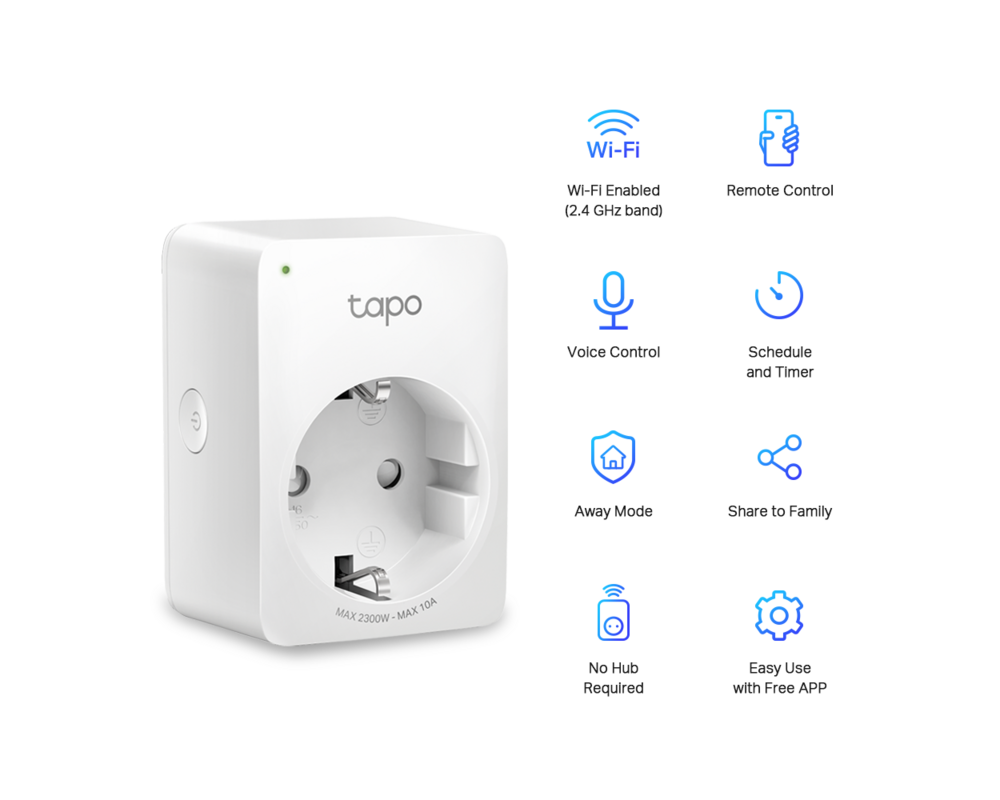 Умен контакт TP-Link Tapo P100 (4-pack) 2 Умен контакт TP-Link Tapo P100 (4-pack) 2