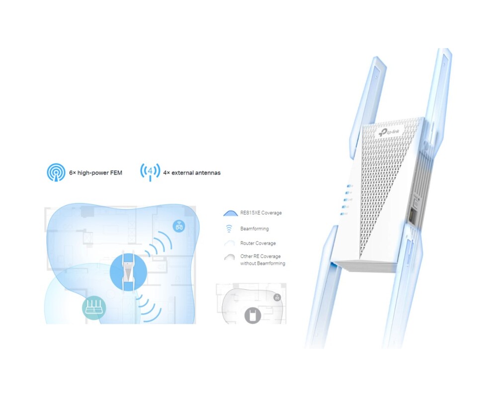 Безжичен усилвател TP-Link RE815XE  AXE5400 Mesh Wi-Fi 6E 3-лентов 8 Безжичен усилвател TP-Link RE815XE  AXE5400 Mesh Wi-Fi 6E 3-лентов 8