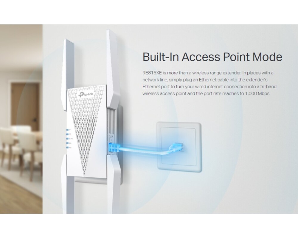Безжичен усилвател TP-Link RE815XE  AXE5400 Mesh Wi-Fi 6E 3-лентов 9 Безжичен усилвател TP-Link RE815XE  AXE5400 Mesh Wi-Fi 6E 3-лентов 9