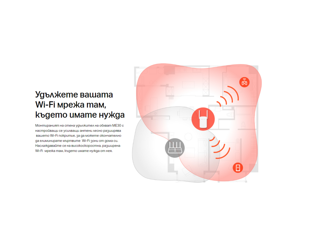 Безжичен усилвател Mercusys ME30 AC1200 6 Безжичен усилвател Mercusys ME30 AC1200 6