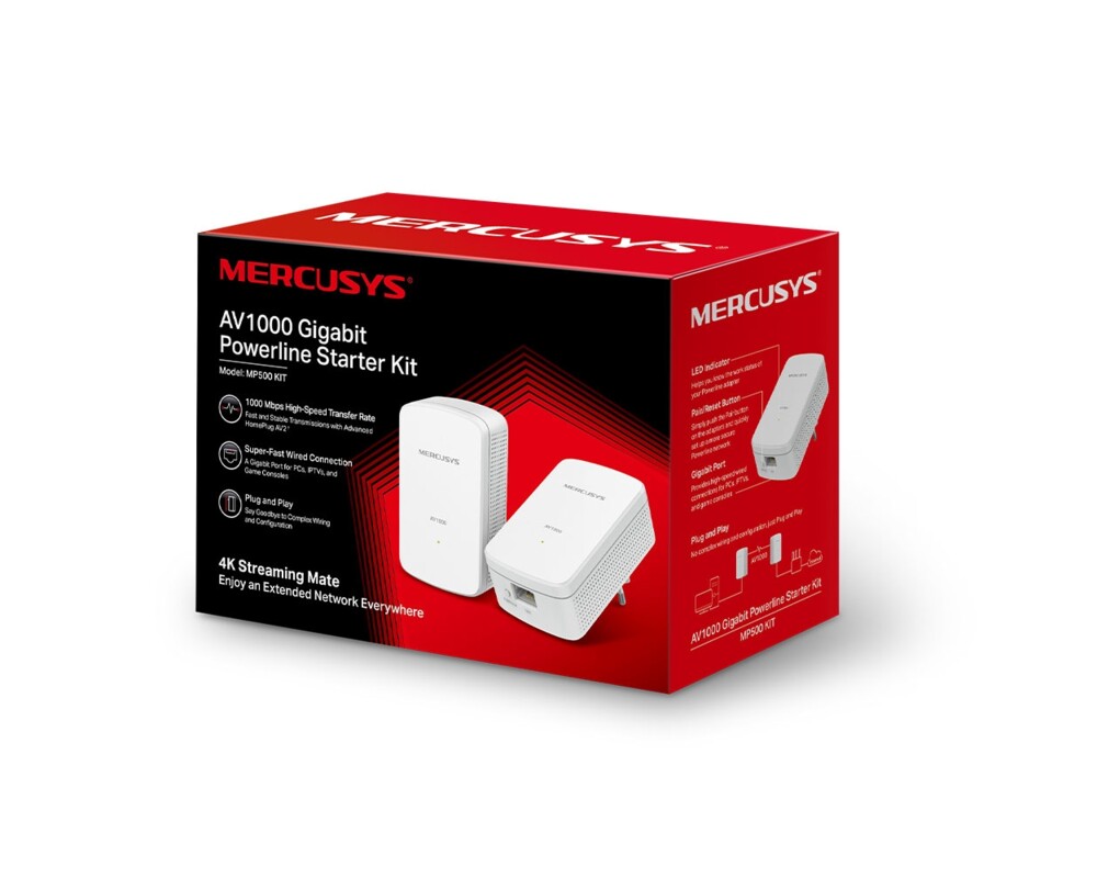 Powerline адаптер Mercusys MP500 KIT AV1000 4 Powerline адаптер Mercusys MP500 KIT AV1000 4
