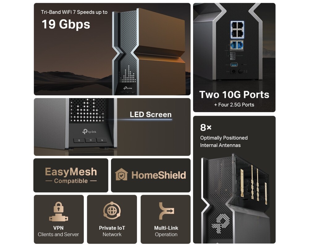 Рутер TP-Link Archer BE800 BE19000 3-лентов 8 Рутер TP-Link Archer BE800 BE19000 3-лентов 8