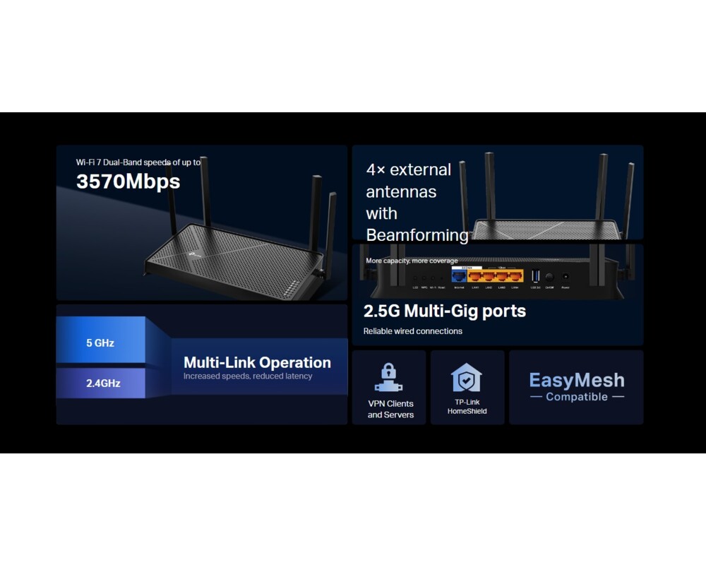 Рутер 2-лентов Wi-Fi 7 рутер TP Link Archer BE230 BE3600 6 Рутер 2-лентов Wi-Fi 7 рутер TP Link Archer BE230 BE3600 6