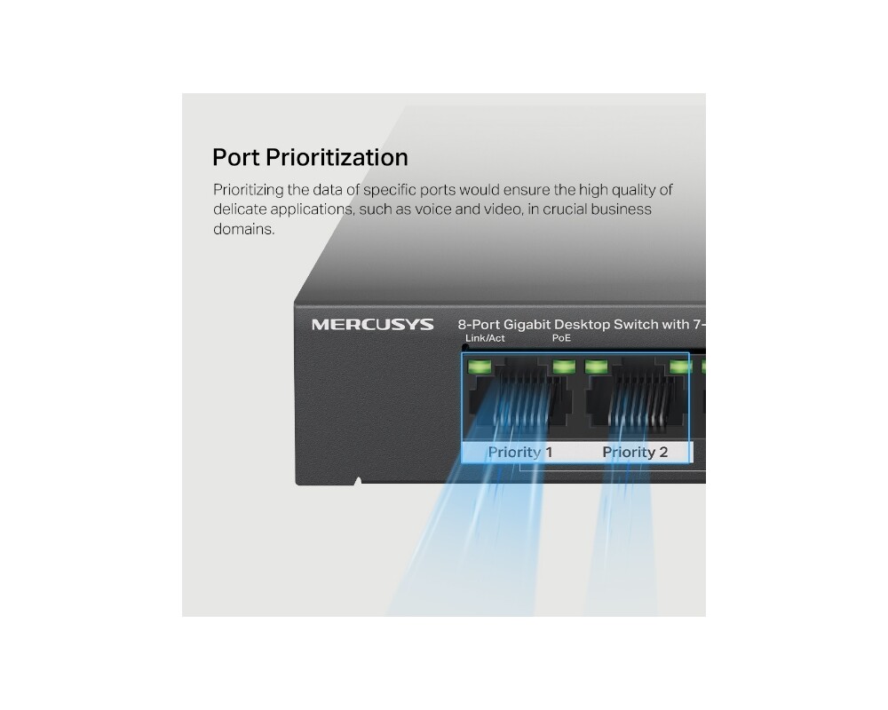 Switch (Комутатор) Mercusys MS108GP със 7 PoE+ порта 8 Switch (Комутатор) Mercusys MS108GP със 7 PoE+ порта 8