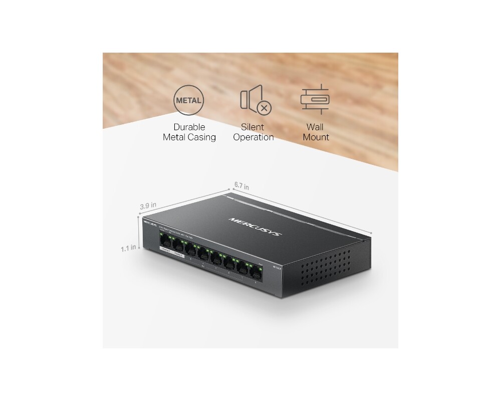 Switch (Комутатор) Mercusys MS108GP със 7 PoE+ порта 10 Switch (Комутатор) Mercusys MS108GP със 7 PoE+ порта 10