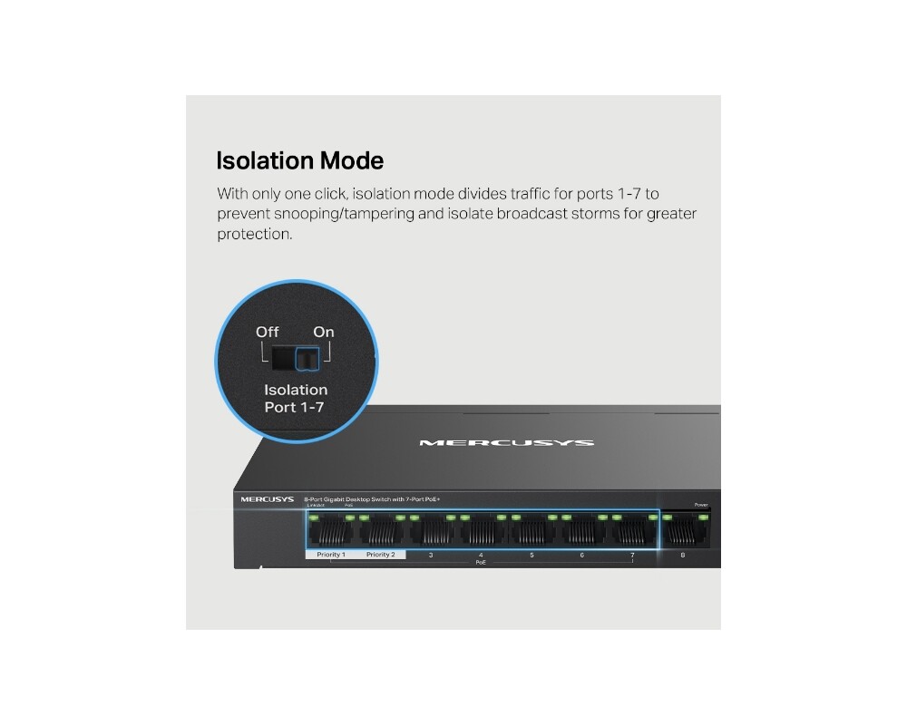 Switch (Комутатор) Mercusys MS108GP със 7 PoE+ порта 7 Switch (Комутатор) Mercusys MS108GP със 7 PoE+ порта 7