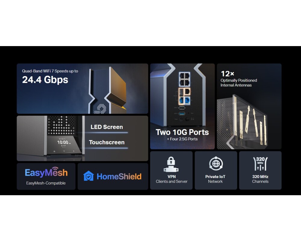 Рутер TP-Link Archer BE900 24000 4-лентов 6 Рутер TP-Link Archer BE900 24000 4-лентов 6