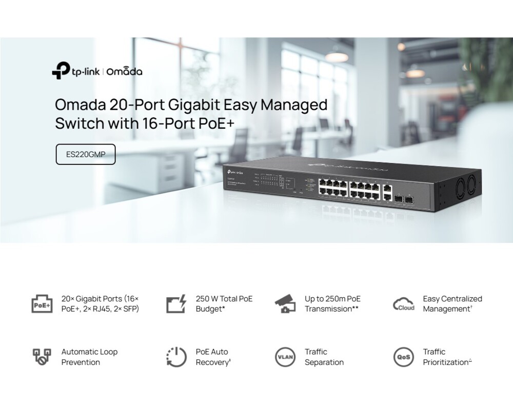 Switch (Комутатор) TP-Link Omada ES220GMP Gigabit Easy Managed Switch с 16 PoE+ порта 6 Switch (Комутатор) TP-Link Omada ES220GMP Gigabit Easy Managed Switch с 16 PoE+ порта 6