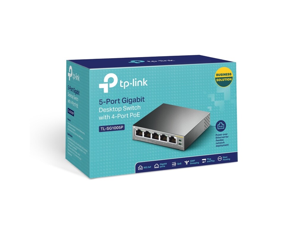 Switch (Комутатор) 5-портов гигабитов настолен комутатор с 4-порта PoE+ 2 TL-SG1005P 3 Switch (Комутатор) 5-портов гигабитов настолен комутатор с 4-порта PoE+ 2 TL-SG1005P 3
